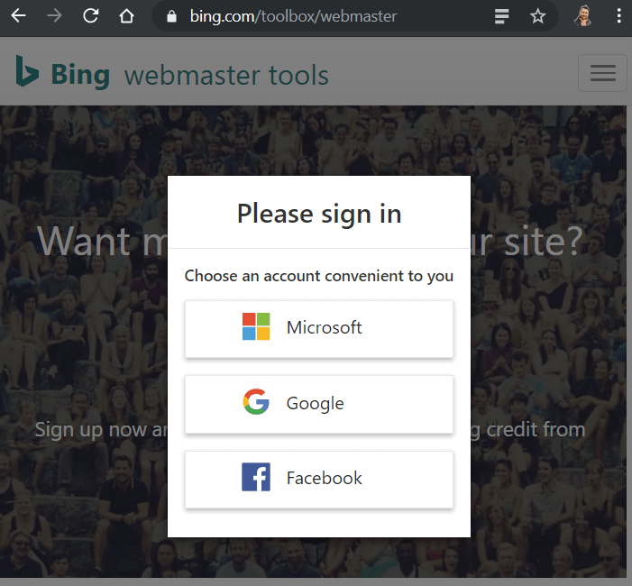 L'accesso ai Bing Webmaster Tools