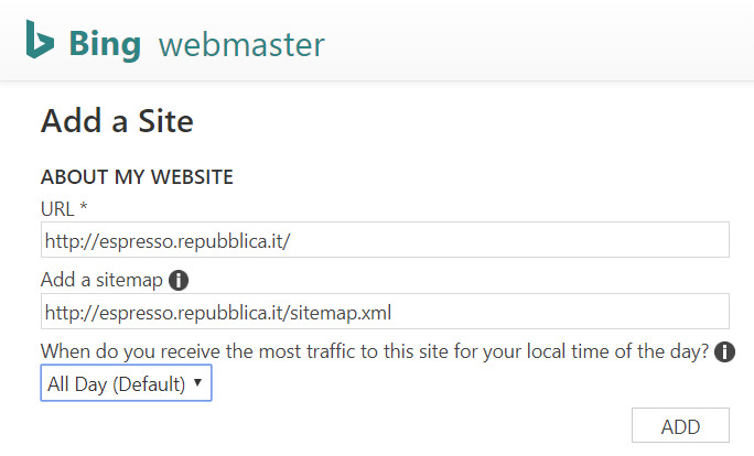 Registrare il tuo sito per i Bing Webmaster Tools