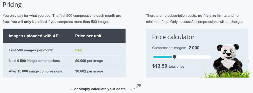 Il prezzo delle API di TinyPng